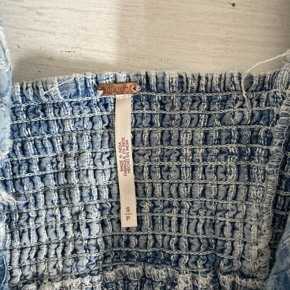 Free People Undone Mini Flutter Sleeve Dress Blue Small Raw Hemline Festival - Picture 11 of 11